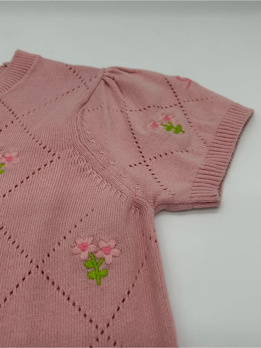 Gymboree Girls Short Sleeve Sweater in Pink with Flowers and Bows Size 8 (NWT)